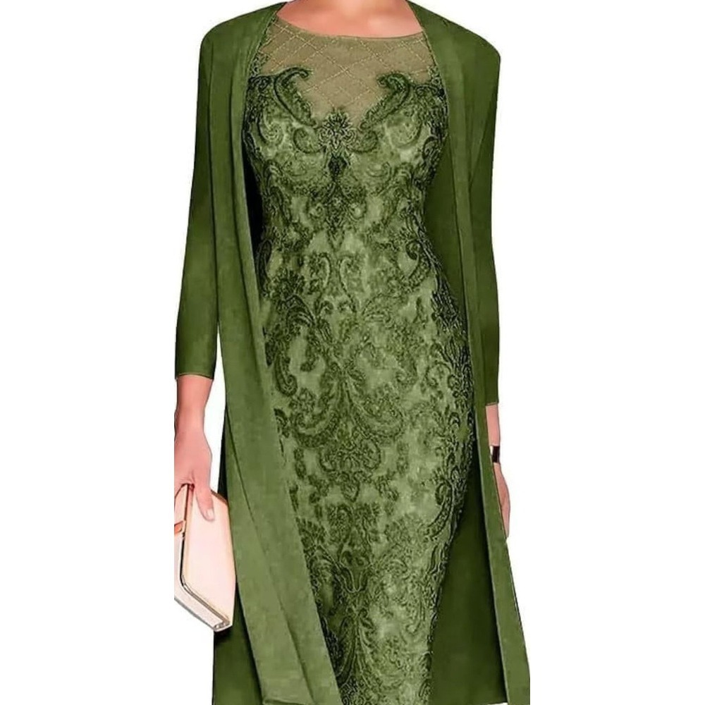 Sage Green Lace Beaded Illusion Neckline Cocktail Dress Sheath Formal FCB 67
